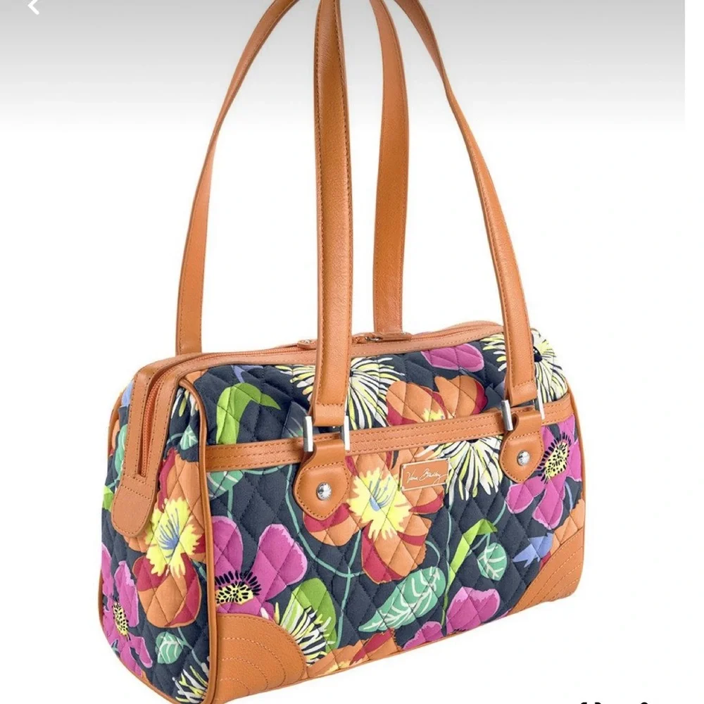 Vera Bradley satchel Caroline Jazzy‎ Blooms w orange leather details and accents